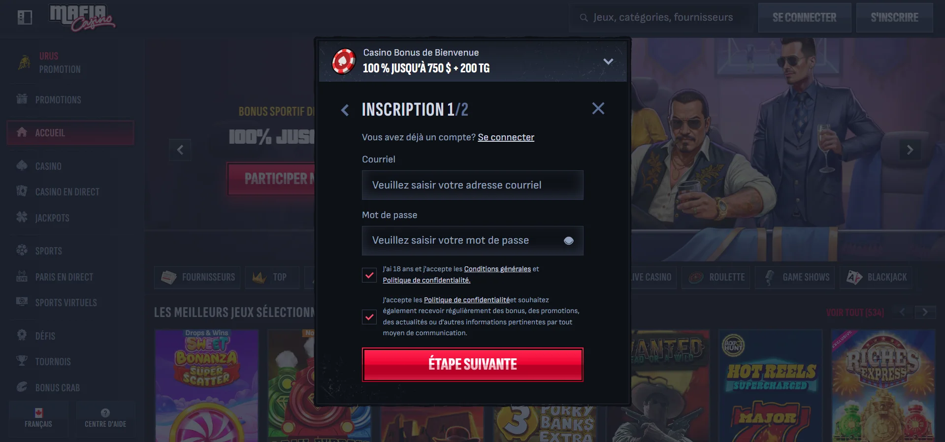 Comment s'inscrire sur Mafia casino ?