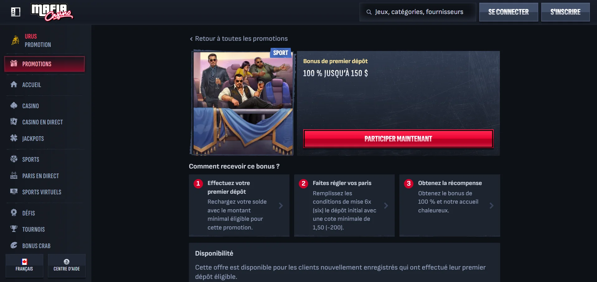 Mafia casino en ligne bonus sans dépôt