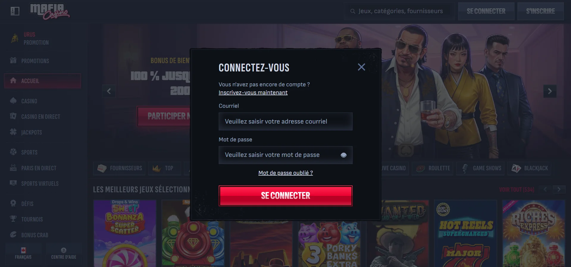 Mafia Casino : se connecter depuis un mobile